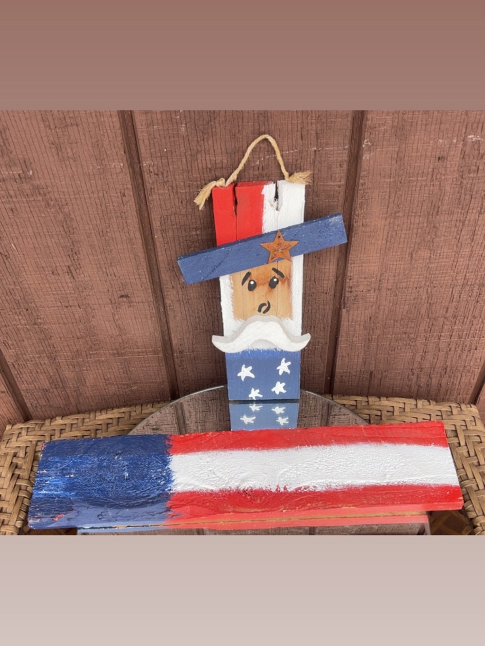 Handmade Wooden Uncle Sam & Flag Wall Hanging